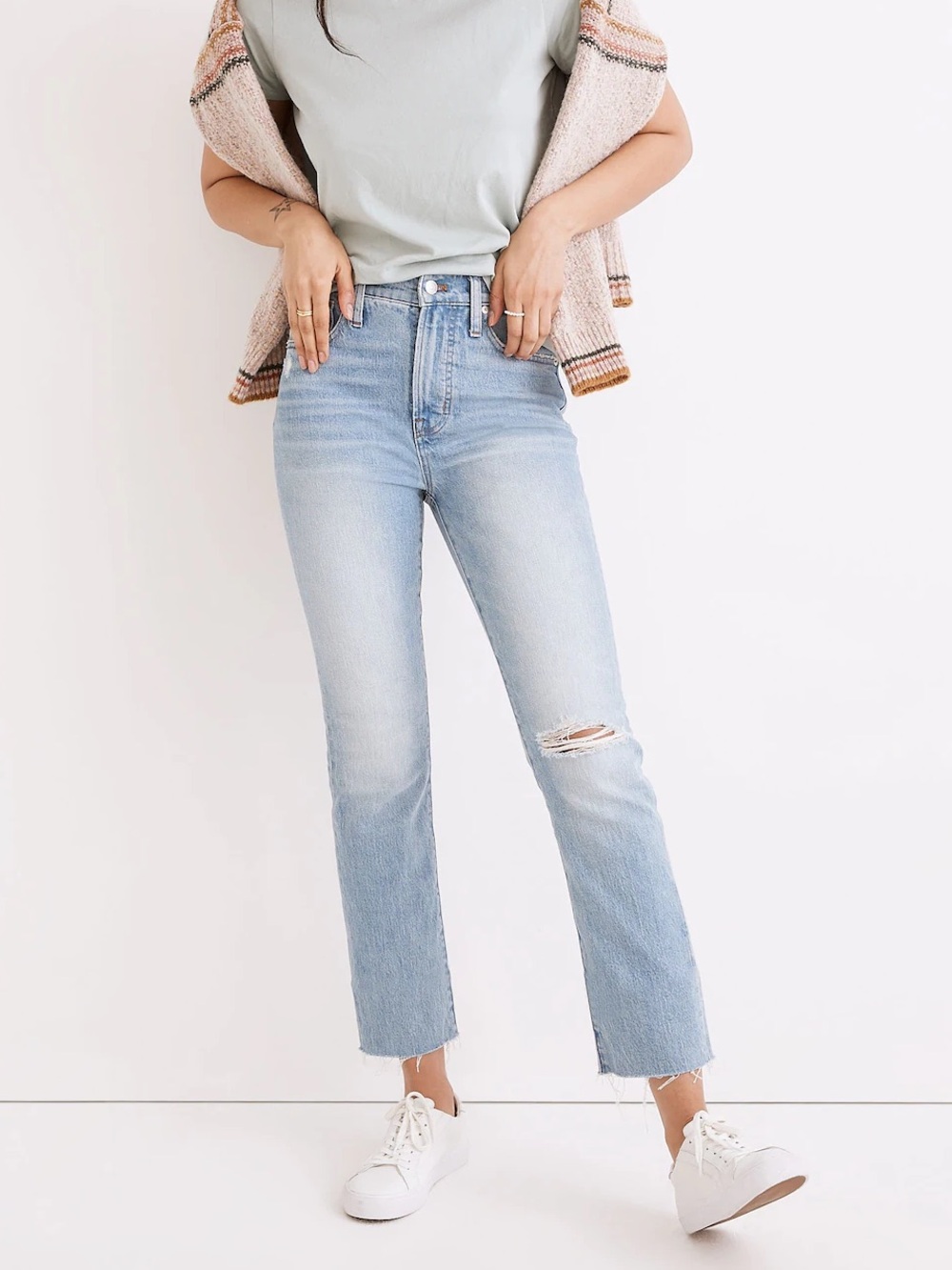 Madewell The Perfect Vintage Jean 25T Coney Wash Destroyed Knee Raw Hem